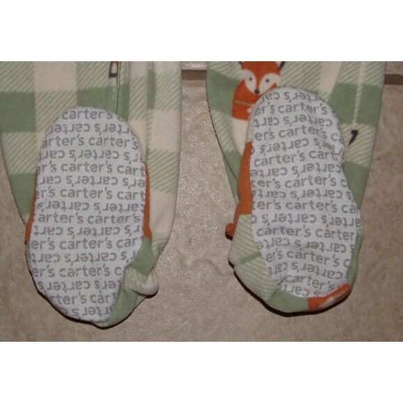 CARTERS Boys Sz 12 Months Fox Theme Soft Fleece Zip Up Footed 1 Pc Pajamas - Picture 4 of 4